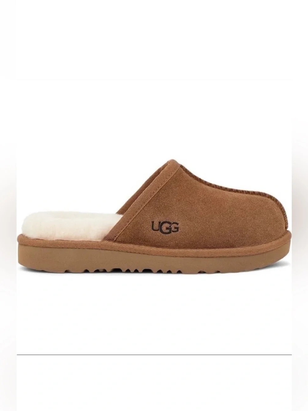 UGG Keegan Chestnut Suede Slide Slippers Shearling Kids Size 10M Cozy Comfort